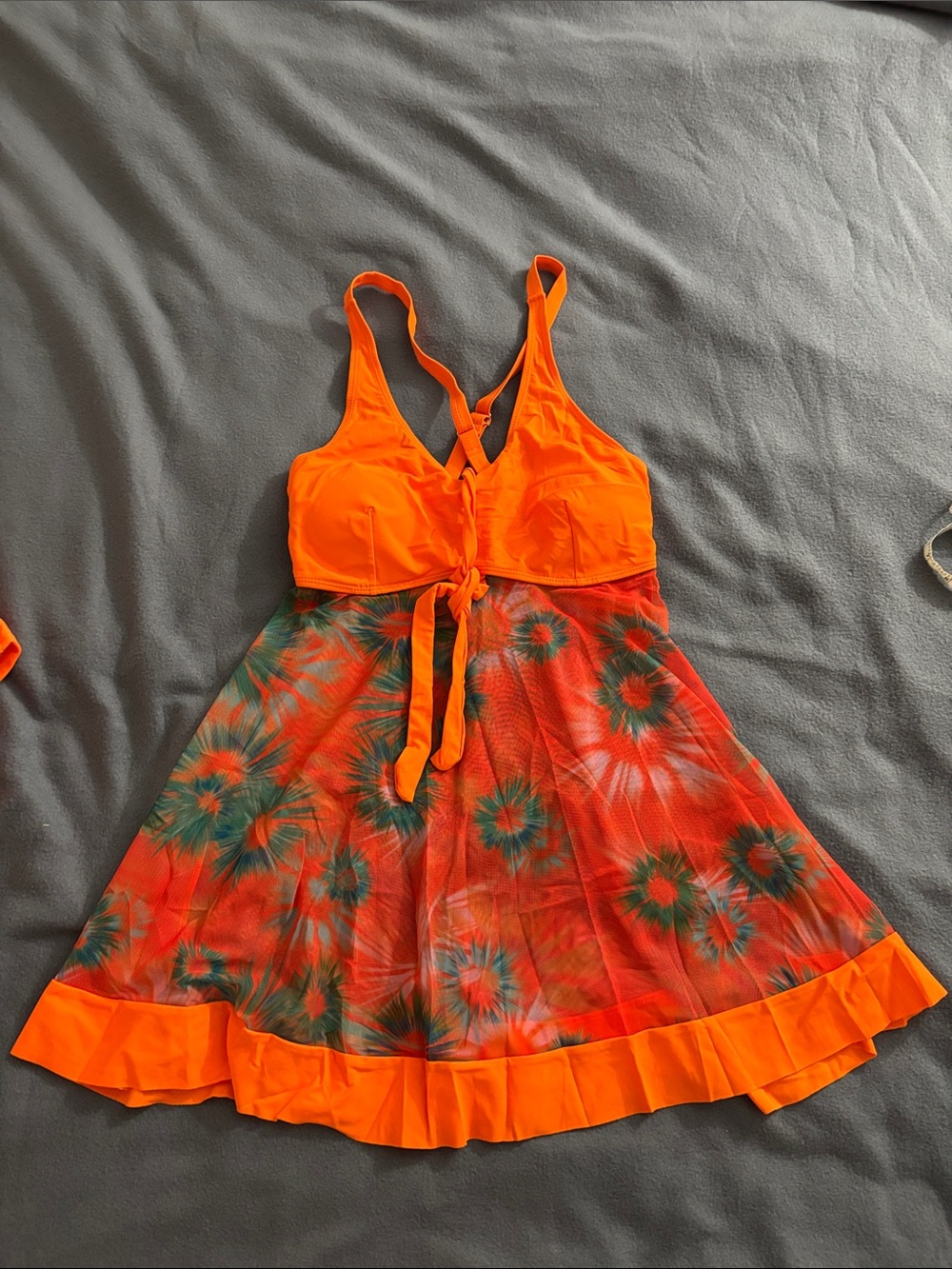 Orange Floral Mesh Tankini Swim Dress with Boyshorts Size Small - Picture 2 of 10